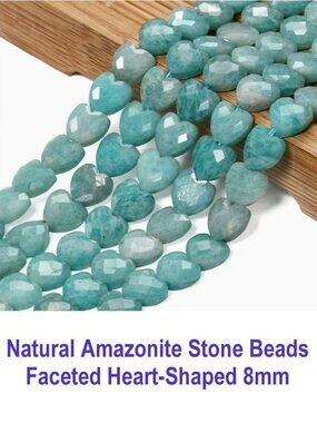 Natural Amazonite Stone Beads - Faceted Heart-Shaped  8mm  22-24 Beads